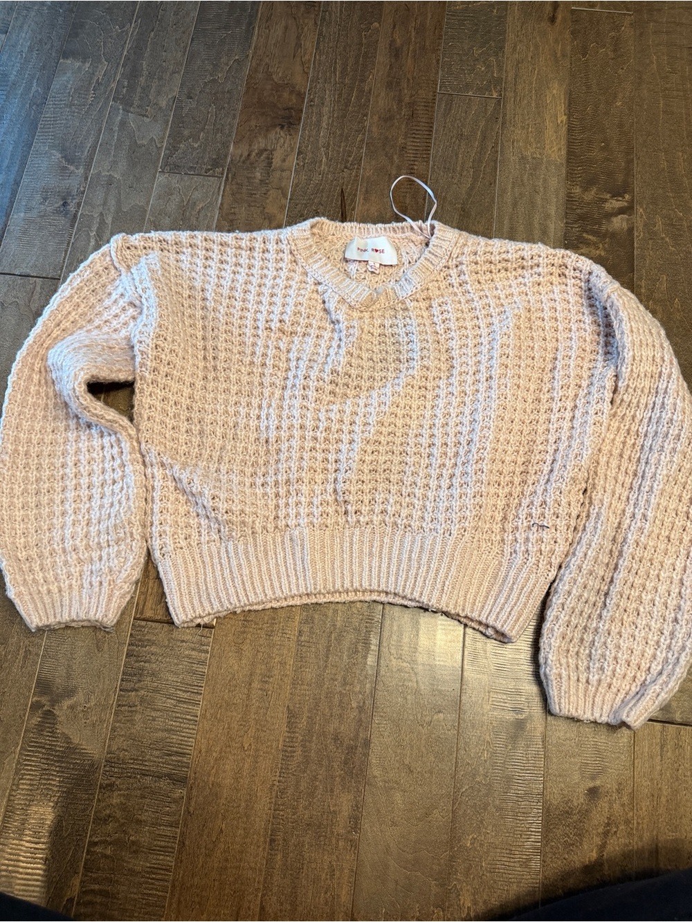 Pink Rose Soft Cream Cable Crewneck Sweater
